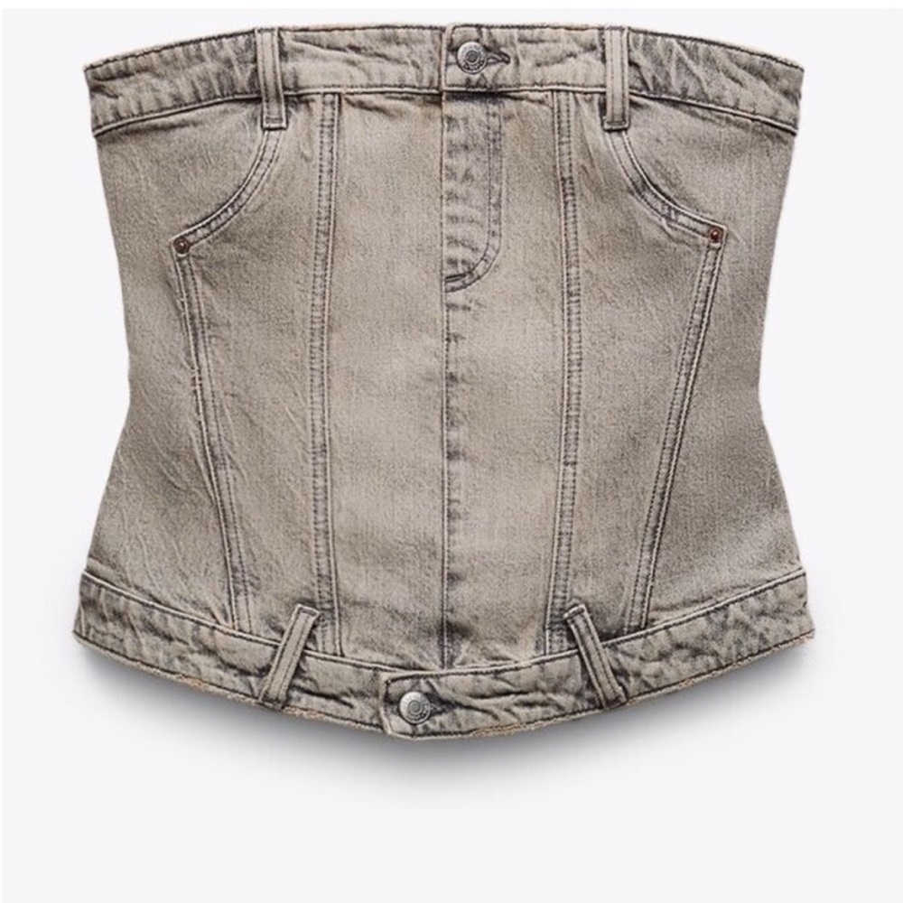 New Zara caramel denim Corset Style Gray Denim Top 4806/252 Medium
